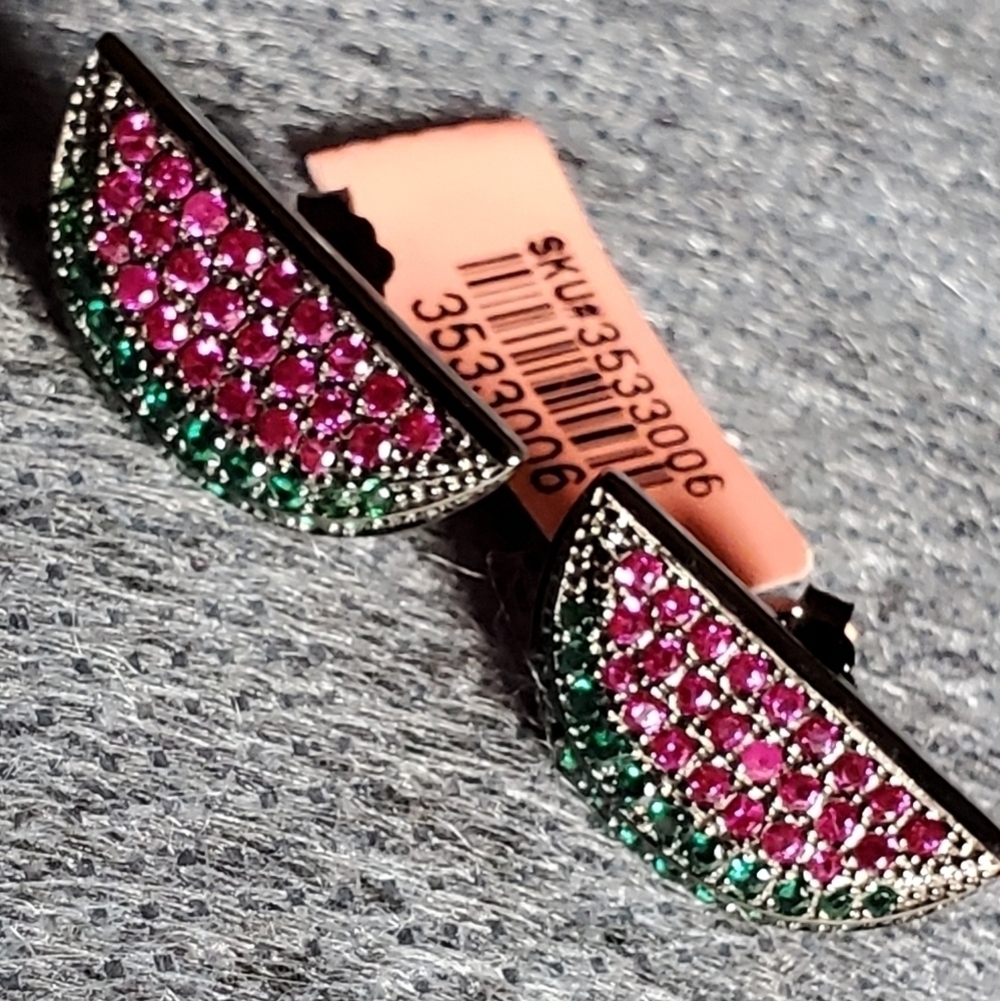 Red Green Watermelon Slice Simulated Diamond Earrings